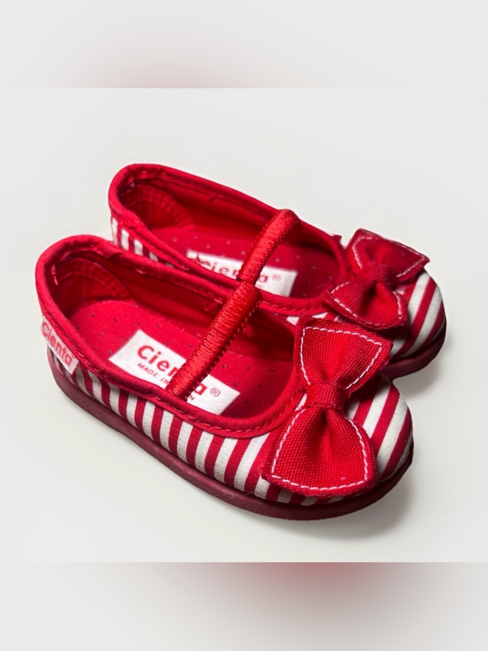Cienta Red Striped Bow Mary Jane Kids Shoes Size 20 US 4.5-5 made in Spain